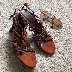 Bottega Veneta brown suede strap sandals heels 41